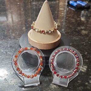 Handmade Gold and Red Beaded Bracelet Set